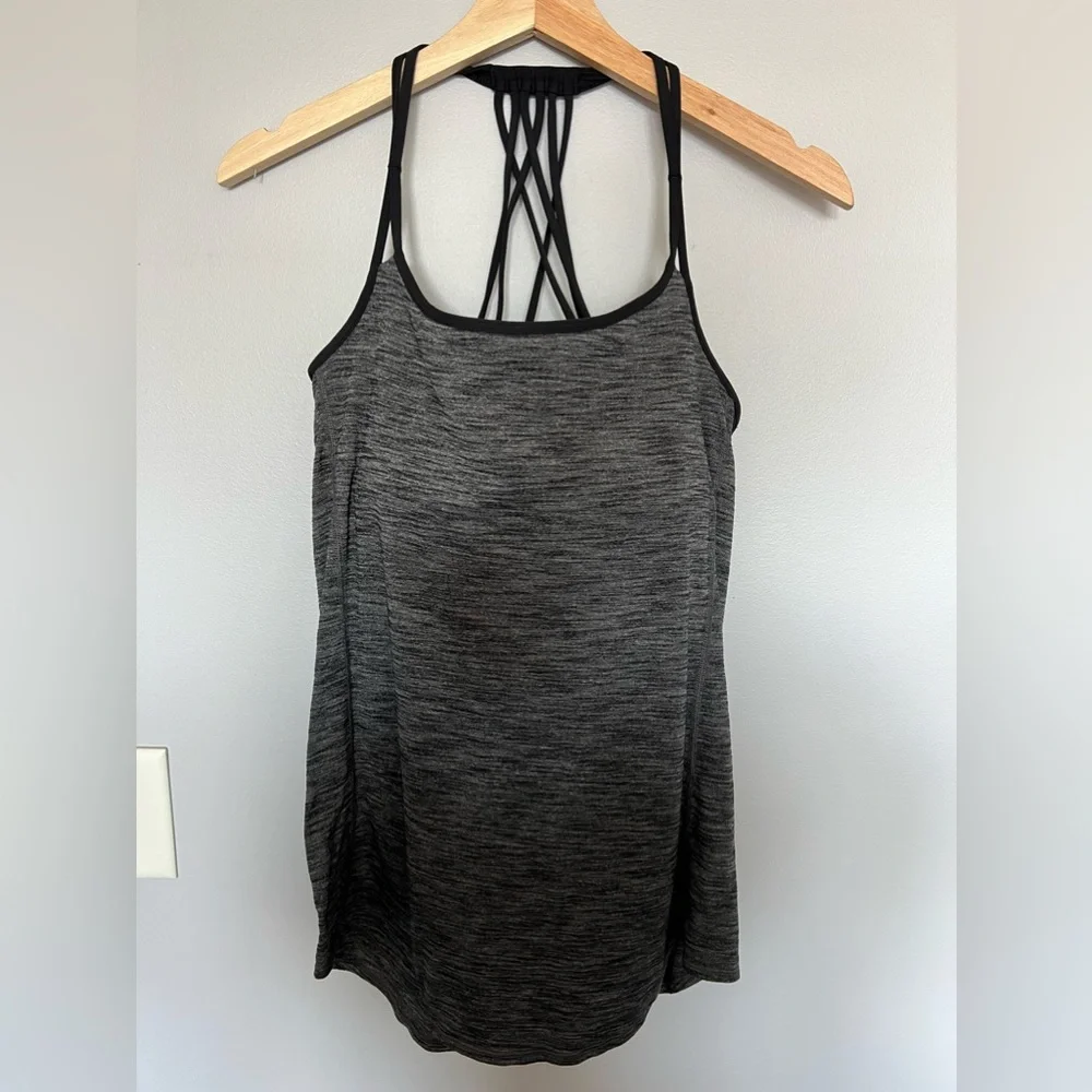 Lululemon Lighten Up Tank Heather Gray Black Strappy Back Size 10 - Picture 3 of 14